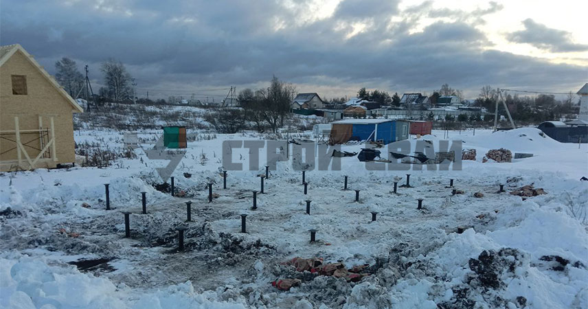 Свайно-винтовой фундамент в деревне Пудомяги