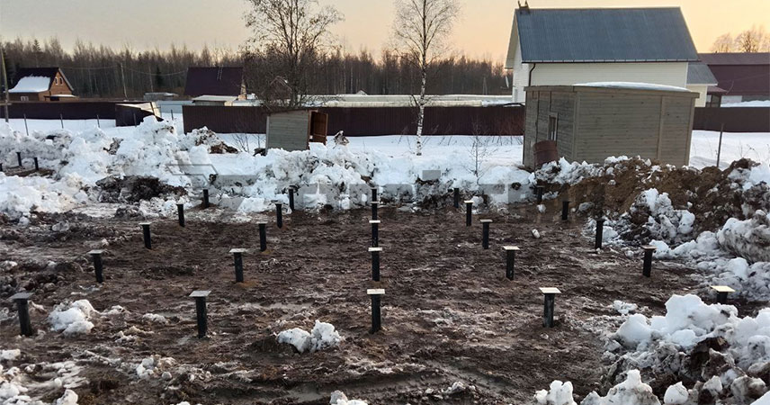 Свайно-винтовой фундамент в деревне Нурма