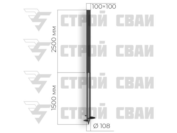 свая комбинированная 108х1500 3,5/100х100х2500 4 мм